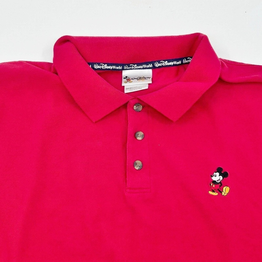 Walt Disney World Polo Shirt Mens XXL Pink Mickey Mouse Embroidered Pique 90s
